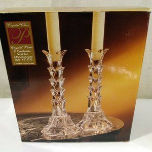Crystal Palms 24% Lead Crystal Candlesticks 8” lo